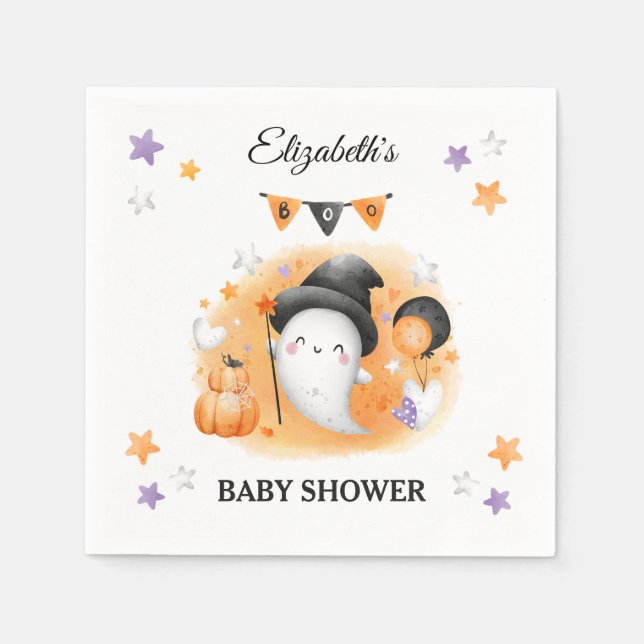Halloween Baby Shower Cute Ghost Pappra Napkins Pappersservett (Framsidan)