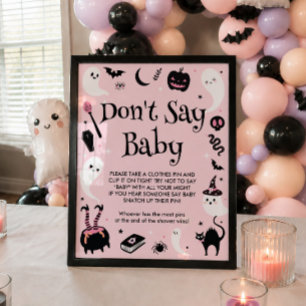 Halloween Baby Shower Flicka Säga Inte Baby Lek Poster