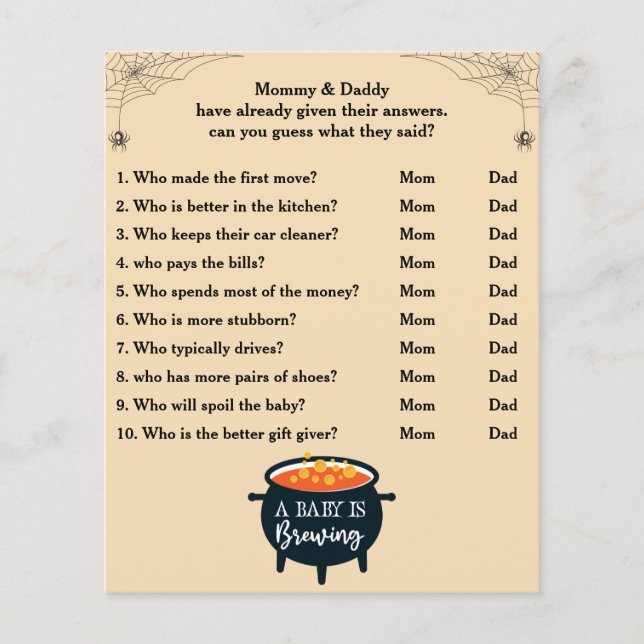 Halloween Baby Shower Game Game Gissa Vem Mamma el (Framsida)