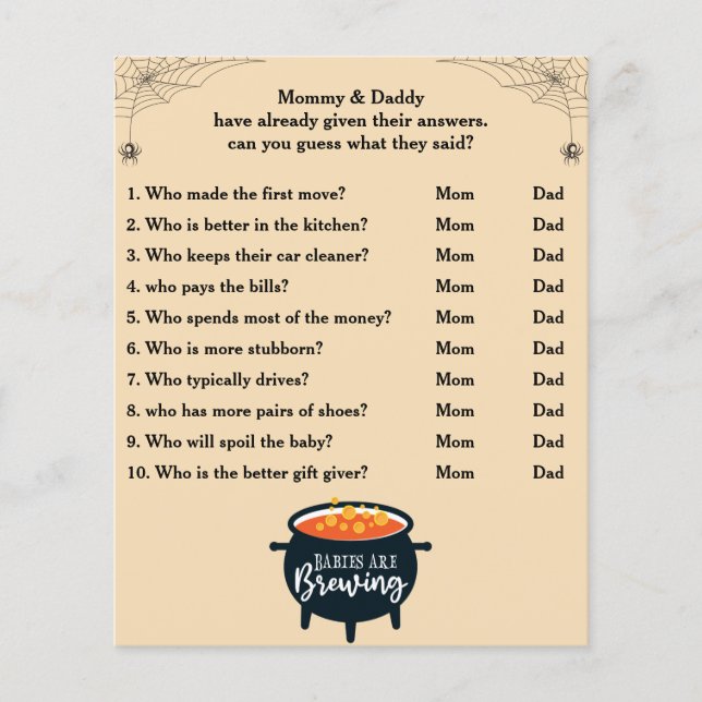 Halloween Baby Shower Game Game Gissa Vem Mamma el (Framsida)