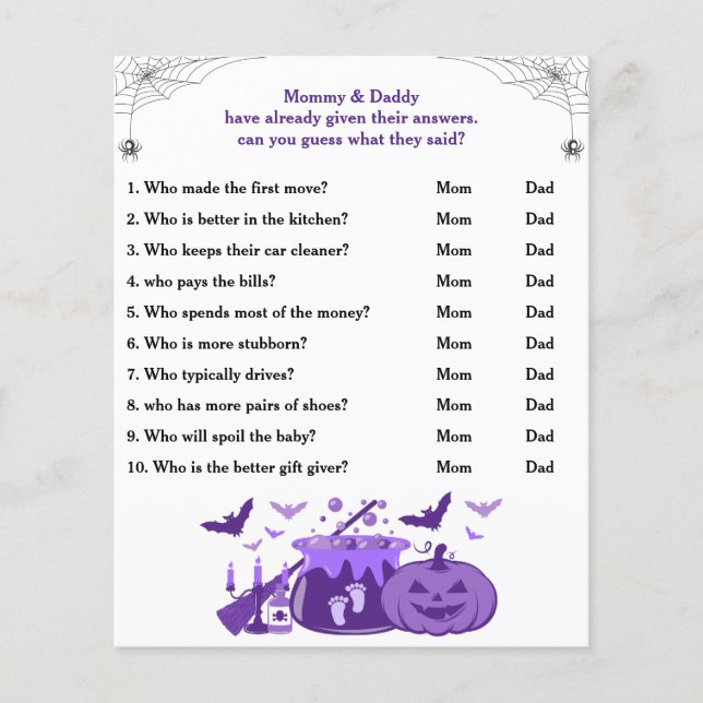 Halloween Baby Shower Game Game Gissa Vem Mamma el (Framsida)