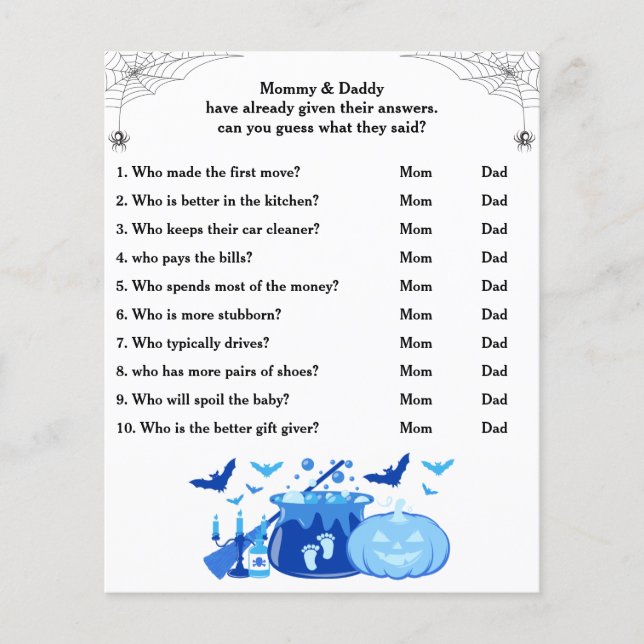 Halloween Baby Shower Game Game Gissa Vem Mamma el (Framsida)