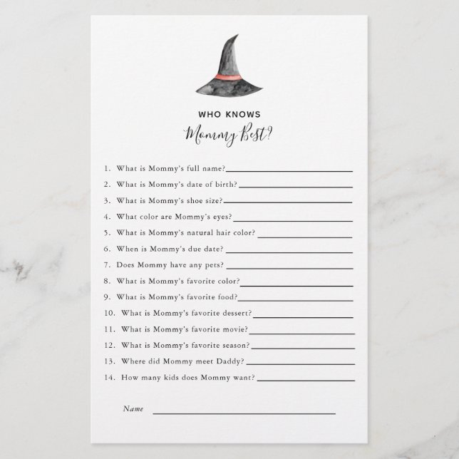 Halloween Baby Shower Game Witch som känner till M Flygblad (Framsidan)