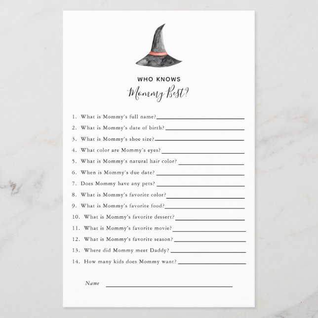 Halloween Baby Shower Game Witch som känner till M Flygblad (Framsidan)
