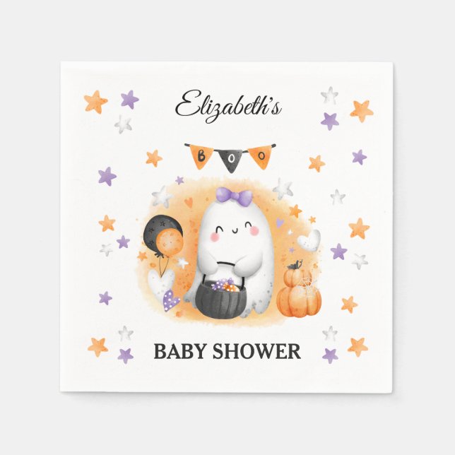 Halloween Baby Shower Girl Cute Ghost Orange Pappersservett (Framsidan)