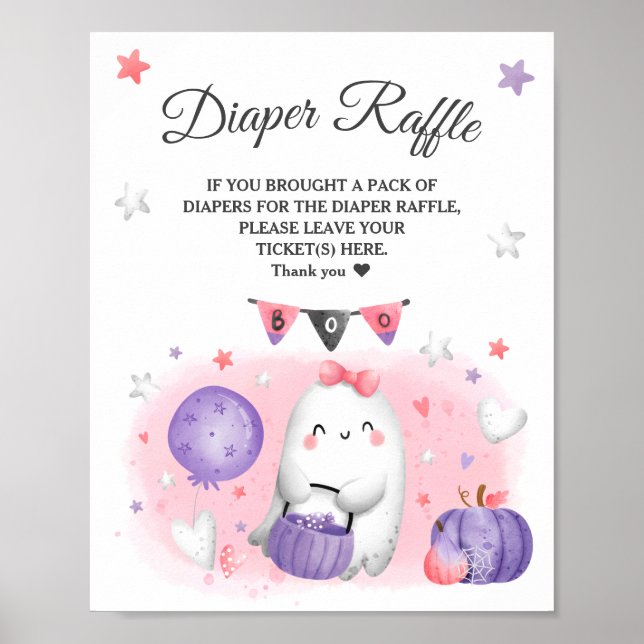Halloween Baby Shower Girl Diaper Raffle Sign Poster (Framsidan)