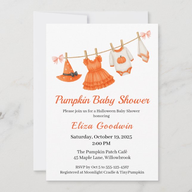 Halloween Baby Shower Girl | Little Witch Pumpkin Inbjudningar (Framsida)