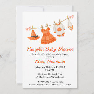 Halloween Baby Shower Girl   Little Witch Pumpkin Inbjudningar