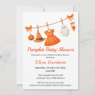 Halloween Baby Shower Girl   Little Witch Pumpkin Inbjudningar