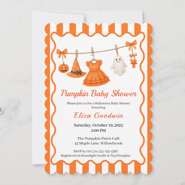 Halloween Baby Shower Girl | Little Witch Pumpkin Inbjudningar (Framsida)