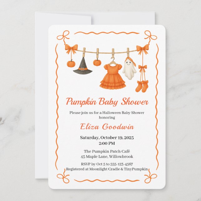 Halloween Baby Shower Girl | Little Witch Pumpkin Inbjudningar (Framsida)