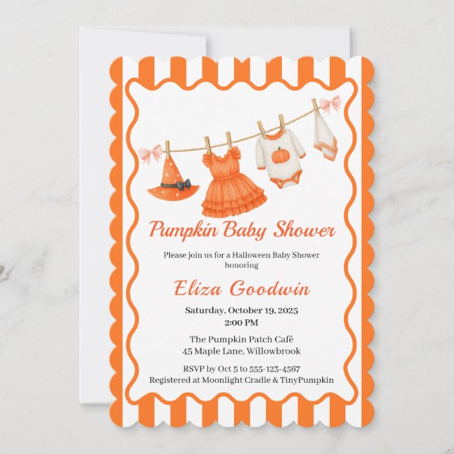 Halloween Baby Shower Girl | Little Witch Pumpkin Inbjudningar (Framsida)