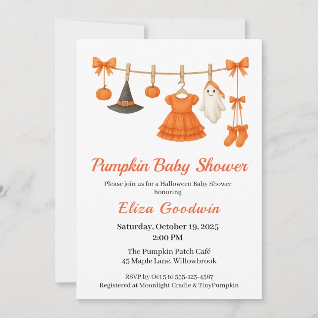 Halloween Baby Shower Girl | Little Witch Pumpkin Inbjudningar (Framsida)