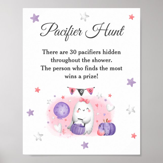 Halloween Baby Shower Girl Rosa Game Nappar Hunt Poster (Framsidan)