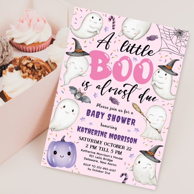 Halloween Baby Shower Girl Rosa Little Boo Ghost Inbjudningar (Skapare uppladdad)
