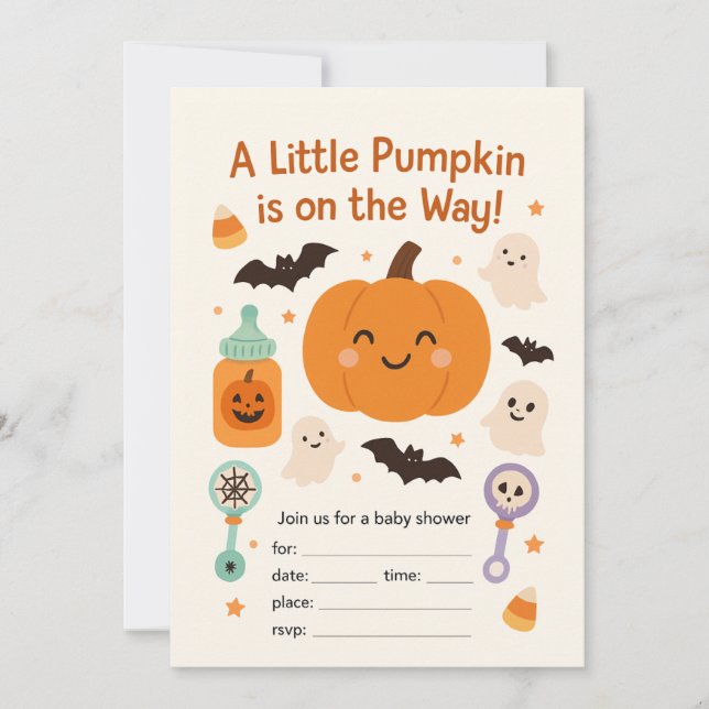 Halloween Baby Shower-inbjudan - Cute Pumpkin Inbjudningar (Framsida)