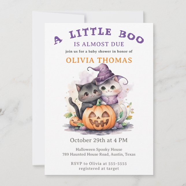Halloween Baby Shower Inbjudan Little Boo Katter (Framsida)