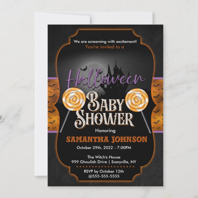 Halloween Baby Shower-inbjudan med fladdermöss Inbjudningar (Framsida)