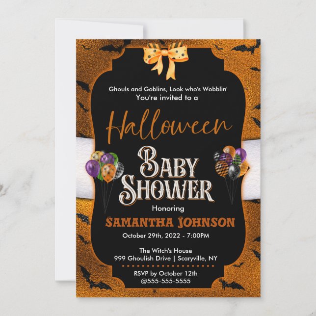Halloween Baby Shower-inbjudan med fladdermöss Inbjudningar (Framsida)