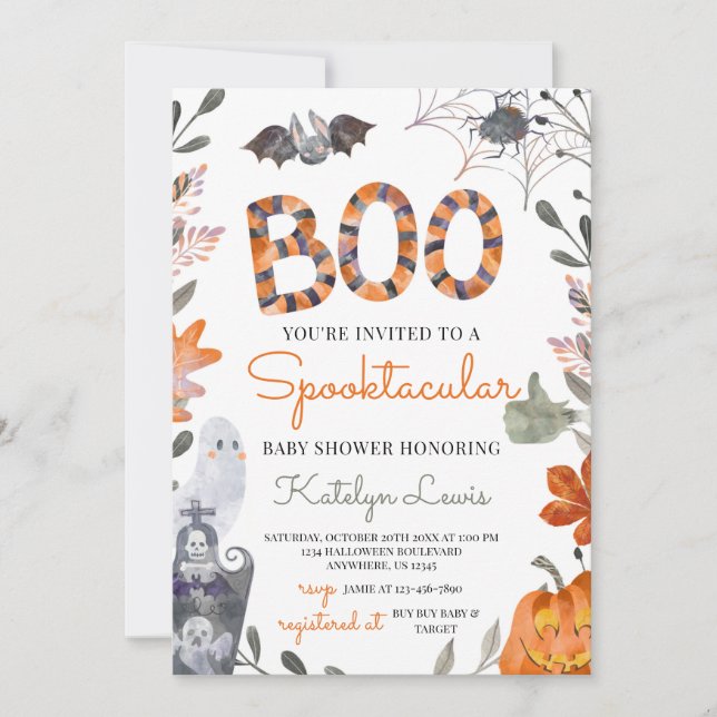 Halloween Baby Shower-inbjudan med Spöken Inbjudningar (Framsida)