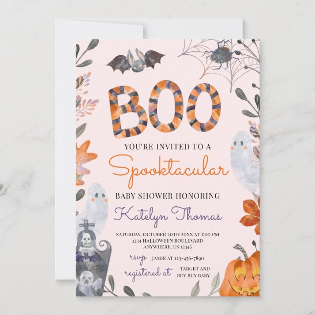 Halloween Baby Shower-inbjudan med Spöken Inbjudningar (Framsida)