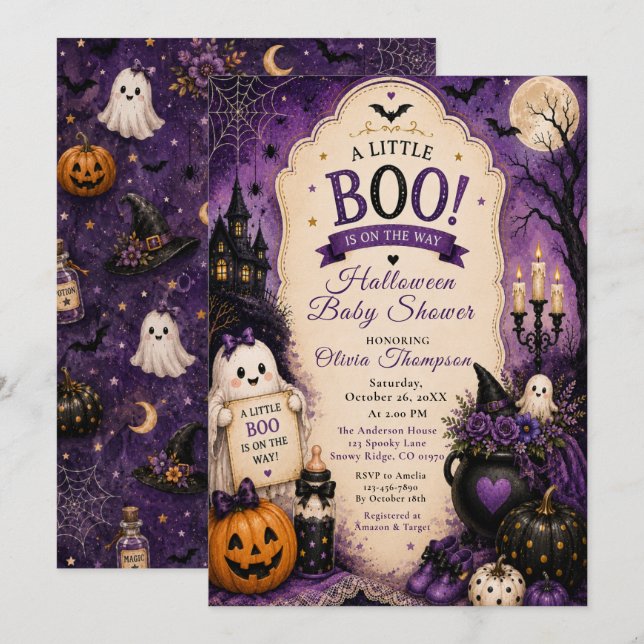 Halloween Baby Shower Inbjudningar (Fram/baksida)