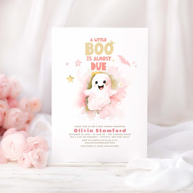 Halloween Baby Shower lite Rosa Baby BOO Inbjudningar (Little Boo Ghost Halloween Baby Shower Invitations)