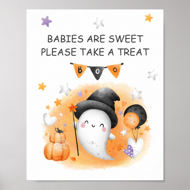 Halloween Baby Shower Little Boo Favor Sign Poster (Framsidan)