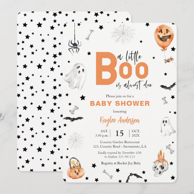 Halloween Baby Shower Little Boo-inbjudan Inbjudningar (Fram/baksida)