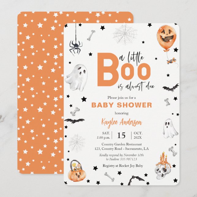 Halloween Baby Shower Little Boo orange-inbjudan Inbjudningar (Fram/baksida)