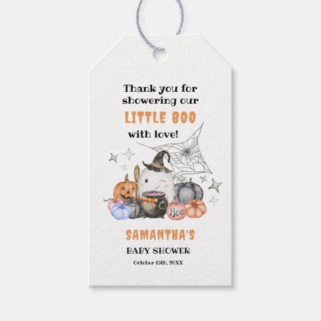 Halloween Baby Shower Little Boo Pumpkin Tack Presentetikett (Framsidan)