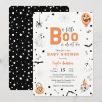 Halloween Baby Shower Little Boo Svart inbjudan
