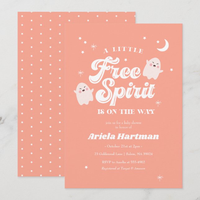 Halloween Baby Shower Little Free Spirit Inbjudningar (Fram/baksida)