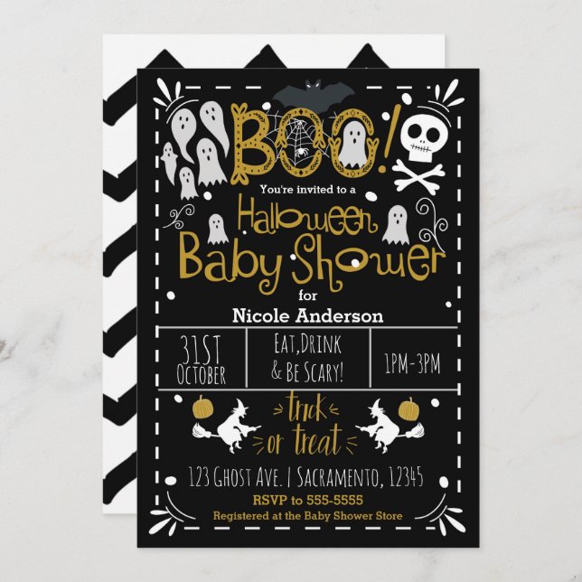 Halloween Baby Shower Modern Whimsical Hand plocka Inbjudningar (Fram/baksida)