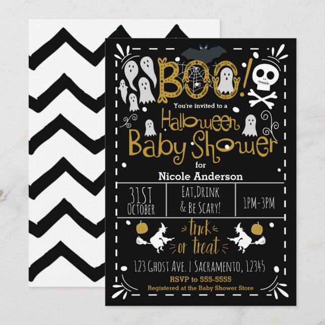 Halloween Baby Shower Modern Whimsical Handritad Inbjudningar (Fram/baksida)