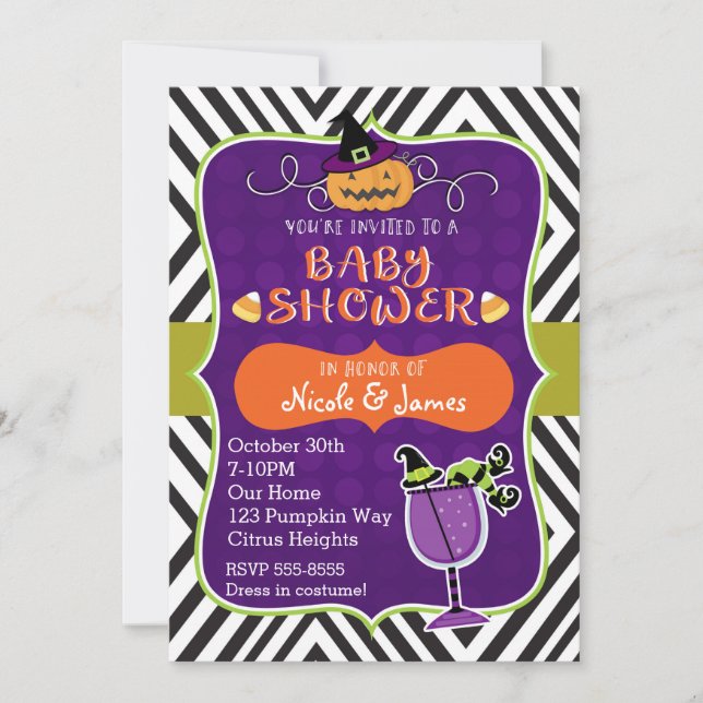 Halloween BABY SHOWER Mysig modern inbjudan (Framsida)