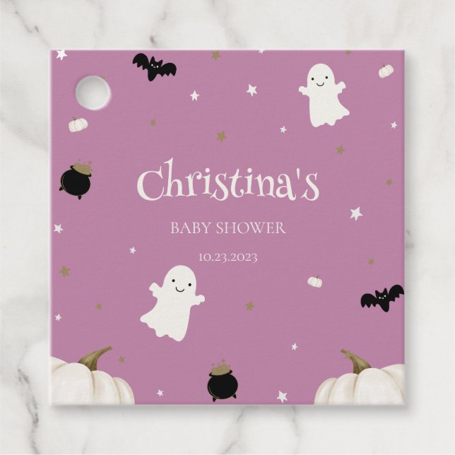Halloween Baby Shower Pastel Lila Gåvor Etiketter (Framsida)