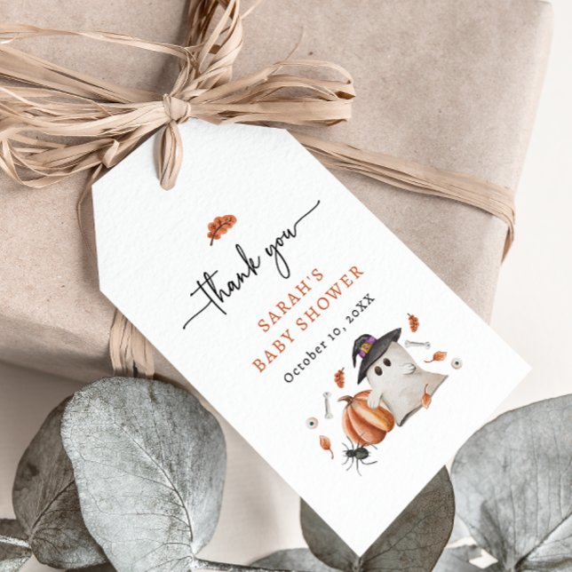 Halloween Baby Shower Presentetikett (A Little Boo Is Almost Due Baby Shower Gift Tag Halloween Ghost Pumpkin)