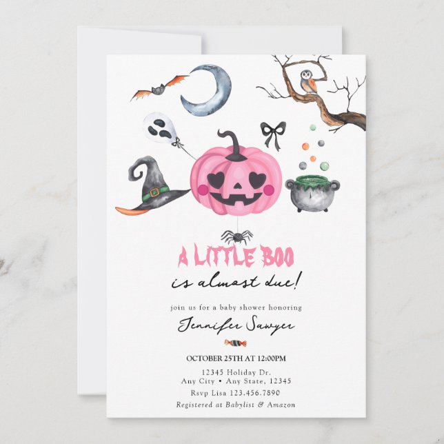 Halloween Baby Shower | Rosa Pumpkin Inbjudningar (Framsida)