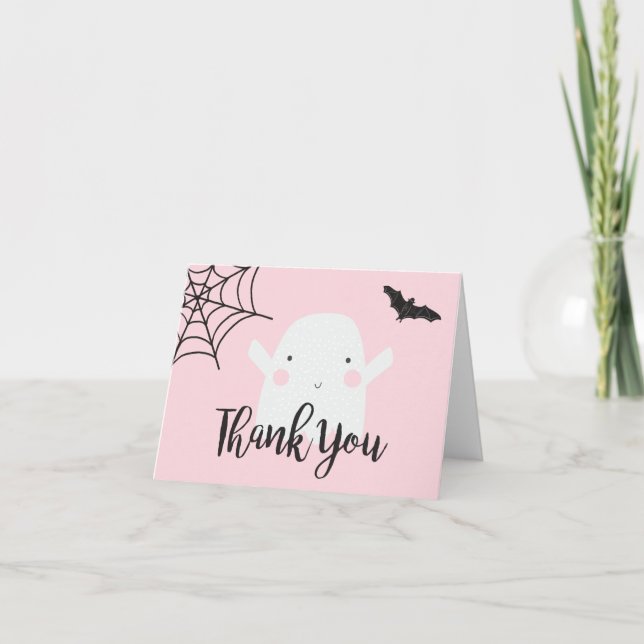 Halloween Baby Shower Rosa Spöke Tack Kort (Framsida)