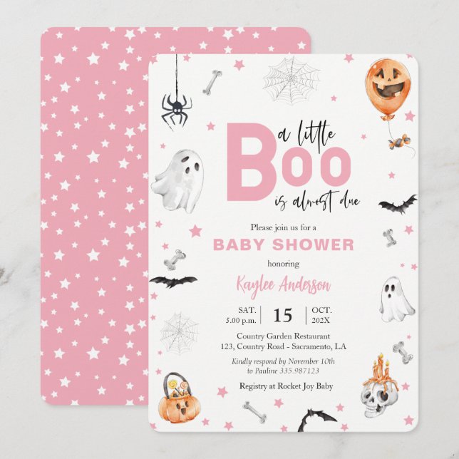 Halloween Baby Shower Rosa-spökinbjudan Inbjudningar (Fram/baksida)