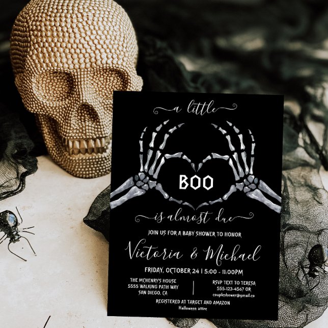Halloween Baby Shower Skeleton eart Little Boo Inbjudningar (Skapare uppladdad)
