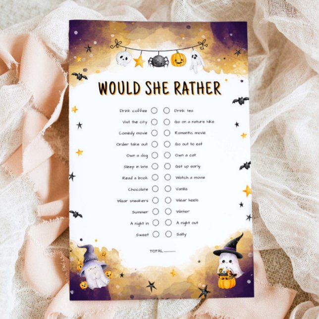 Halloween Baby Shower-spel skulle hon hellre spela (Skapare uppladdad)