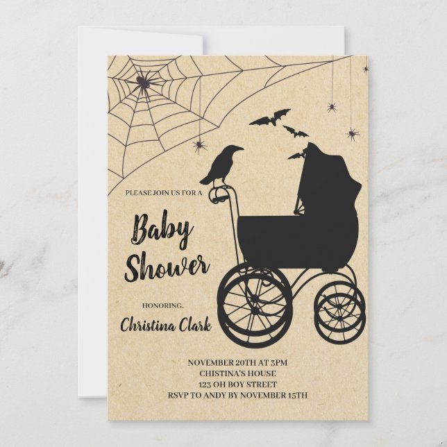 Halloween Baby Shower Taloky Gothy Inbjudningar (Framsida)
