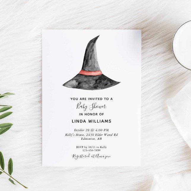 Halloween Baby Shower Watercolor Witch's Hat Cute Inbjudningar (Skapare uppladdad)