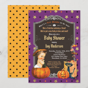 Halloween-babydusch, svart guld inbjudningar
