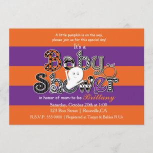 Halloween BABYFÖDSELFEST Orange Violett Inbjudan. Inbjudningar