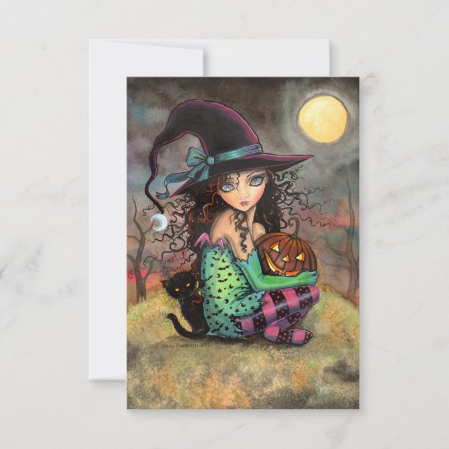Halloween Backe Witch och Cat Art Kort (Framsida)