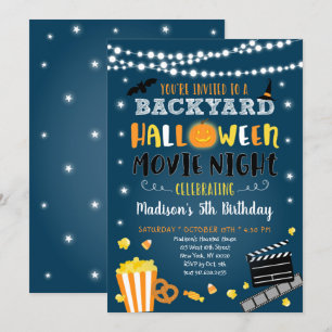 Halloween Backyard Movie Night Birthday Inbjudningar