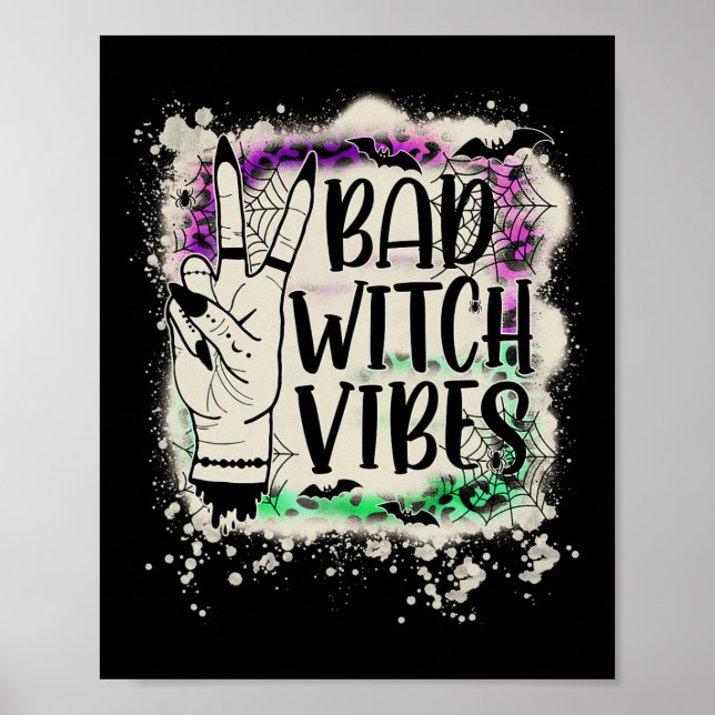 Halloween Bad Witch Vibes Peace Hand Sign Hallowee Poster (Framsidan)